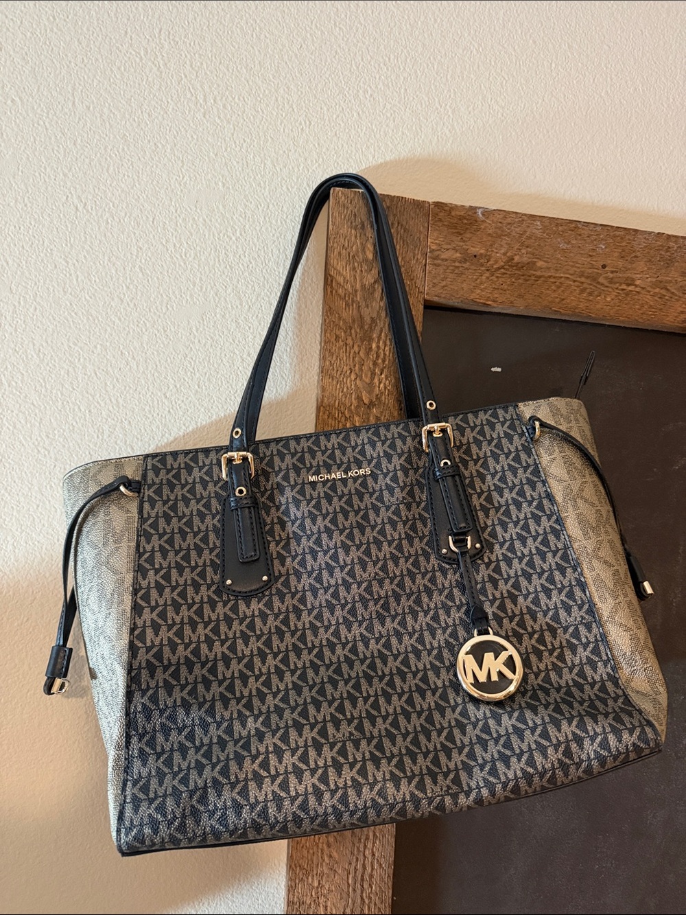Michael Kors Brown and Black MK Logo Tote